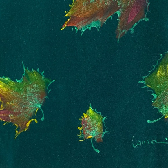 Vintage Italian Made Heavy Weight Green Velvet Skirt Custom Hand Painted Leaves - Picture 11 of 15